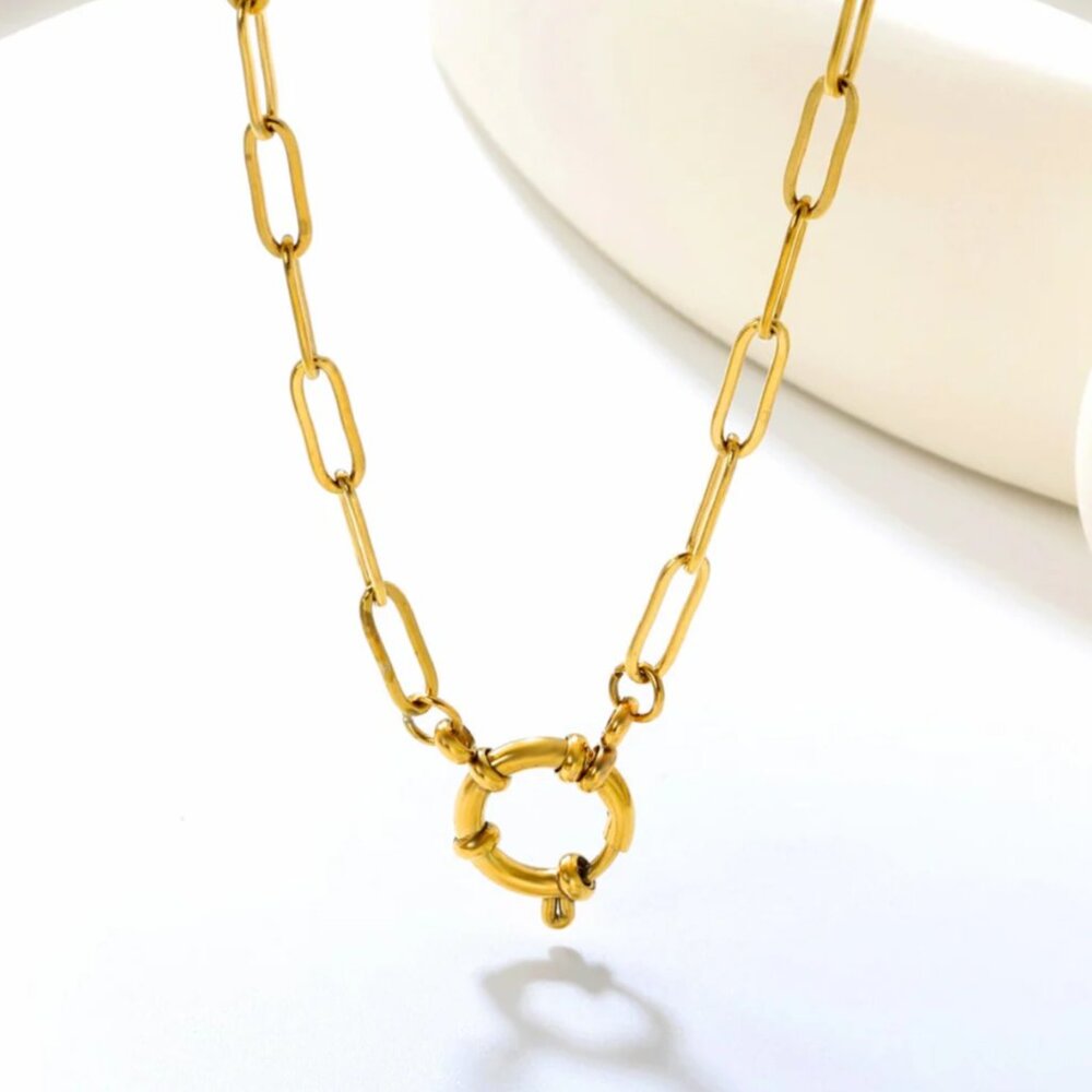 Paperclip Chain Necklace Gold Toggle Clasp Necklace Waterproof Charm Necklace - Picture 4 of 14